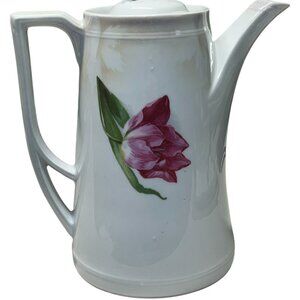 Antique German Teapot Floral Porcelain Lid Handle Carl Tielsch Silesia, Germany